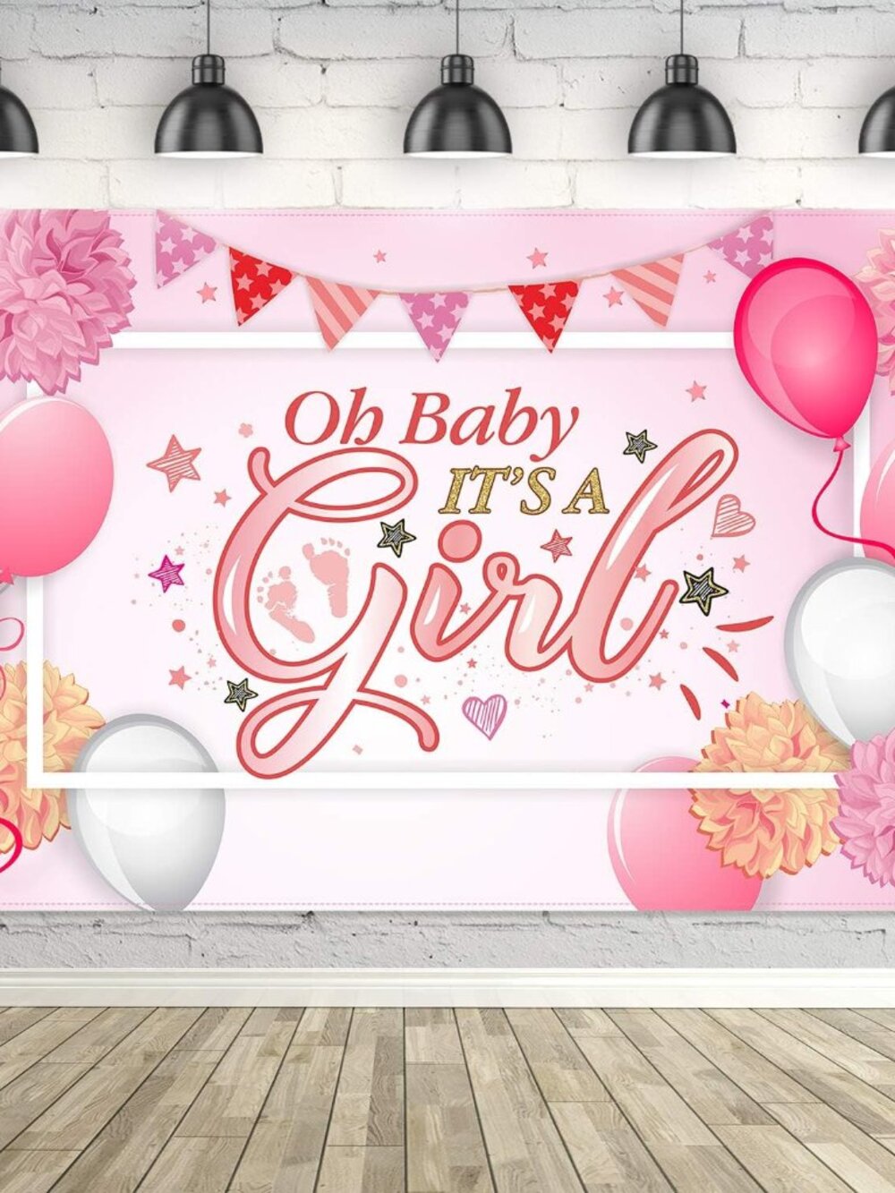 Baby Shower Backdrop It's a Girl Banner 6 x 3.6 ft Large Pink Fabric Decor
